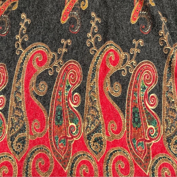 Angie size small red gold dark gray swirls/flames dress long sleeves vneck EUC - Picture 4 of 10